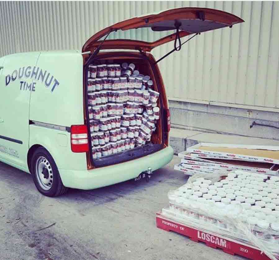 The Doughnut Time Van delivering a full load of Nutella to their stores