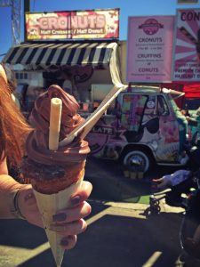 Soft serve ice cream in a cronut cone at Eat Street