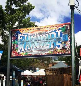 Sign out the front of Sunshine Coast icon Eumundi Markets