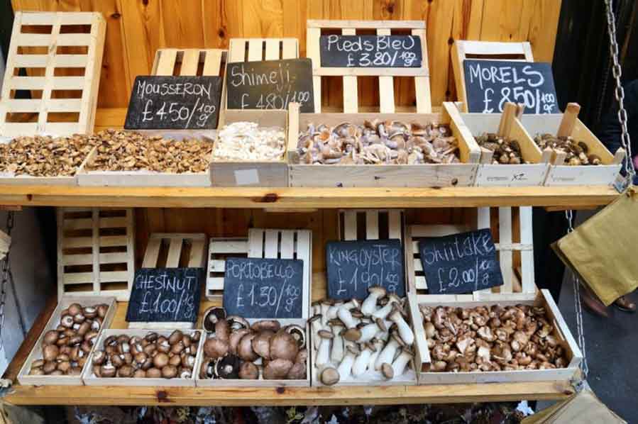 Mushroom market stall at London's Borough Market