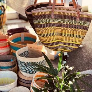 Artisan handbag market stall at Jan Powers Farmers Markets Brisbane