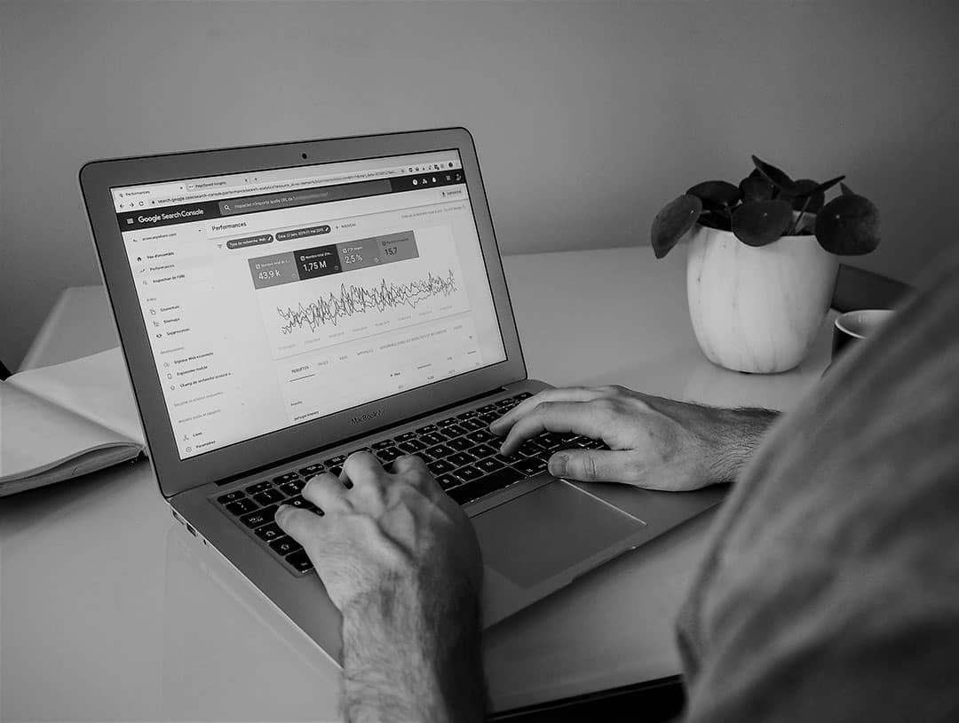 Black and white photo of Google Search Console graphs